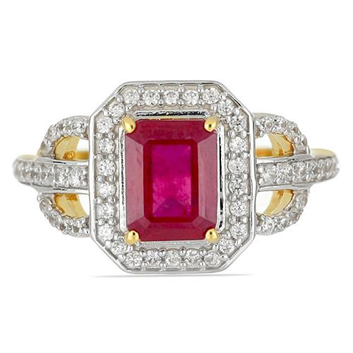 NATURAL GLASS FILLED RUBY GEMSTONE 14K GOLD HALO RING